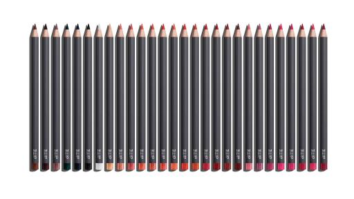 Lip pencils of various colors in a row.