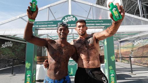 Fans got dirty before lathering up to help Irish Spring