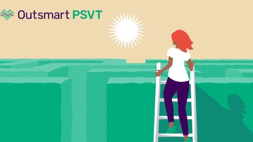 Woman climbing a ladder over a maze.