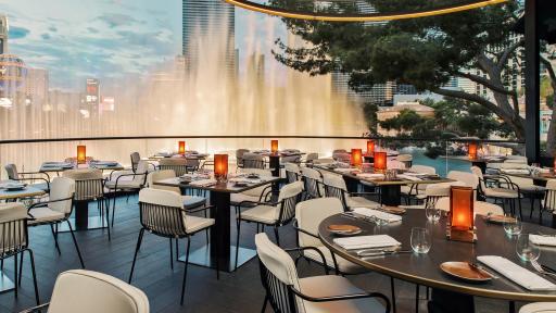 View from Spago’s Al Fresco Patio Overlooking the Bellagio Fountains