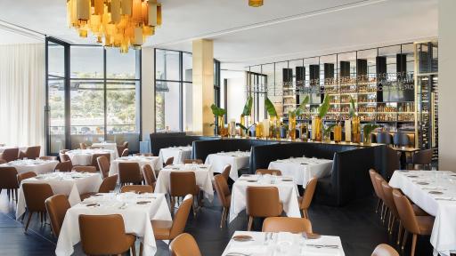 The Main Dining Room and Bar at Spago inside Bellagio