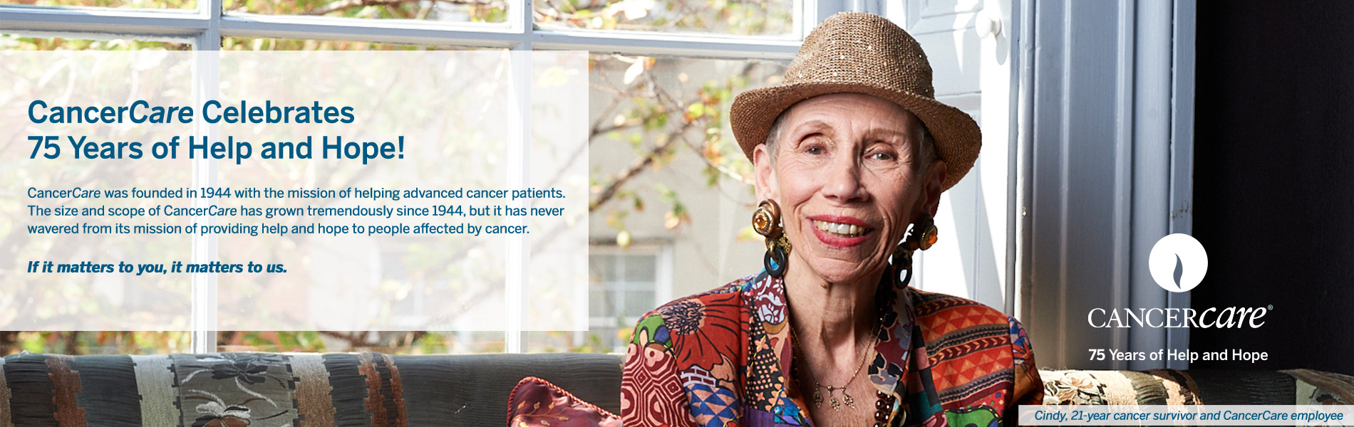 Banner that says CancerCare Celebrates 75 years of Help and Hope