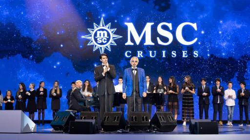 World-famous tenor Andrea Bocelli and his son Matteo Bocelli performed a duet together at the start of the ceremony. (Credit: Ivan Sarfatti)