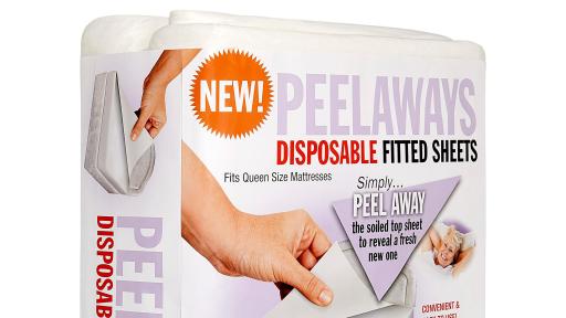 A product package of the Peelaway fitted sheet.