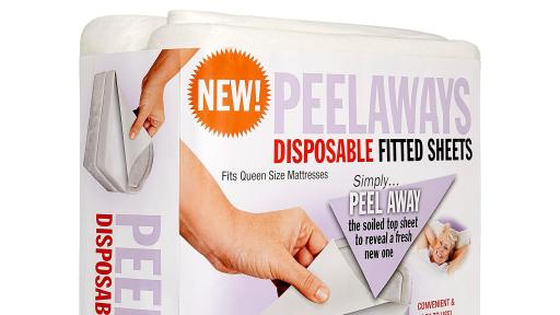 A product package of the Peelaway fitted sheet.