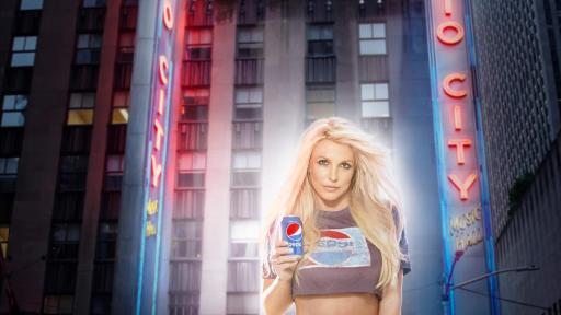Longtime Pepsi musical artist Britney Spears pictured in front of Radio City Music Hall.