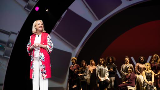 Betty Palm, President, Social Selling for New Avon, LLC addresses Avon Representatives at RepFest 2018.