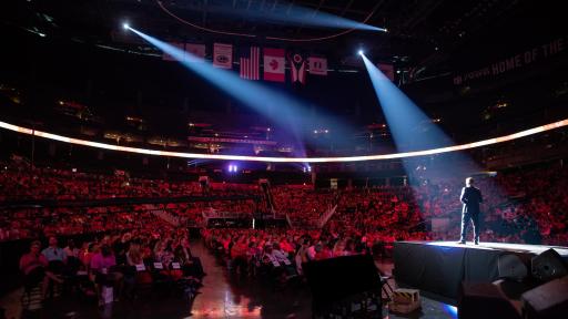 Scott White, Chief Executive Officer of New Avon, LLC, speaks before 5,000 Avon Representatives at RepFest 2018 at the Nationwide Arena in Columbus, OH.