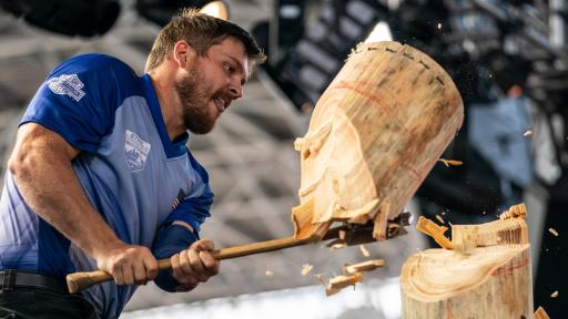 The champion dominates in the springboard chop