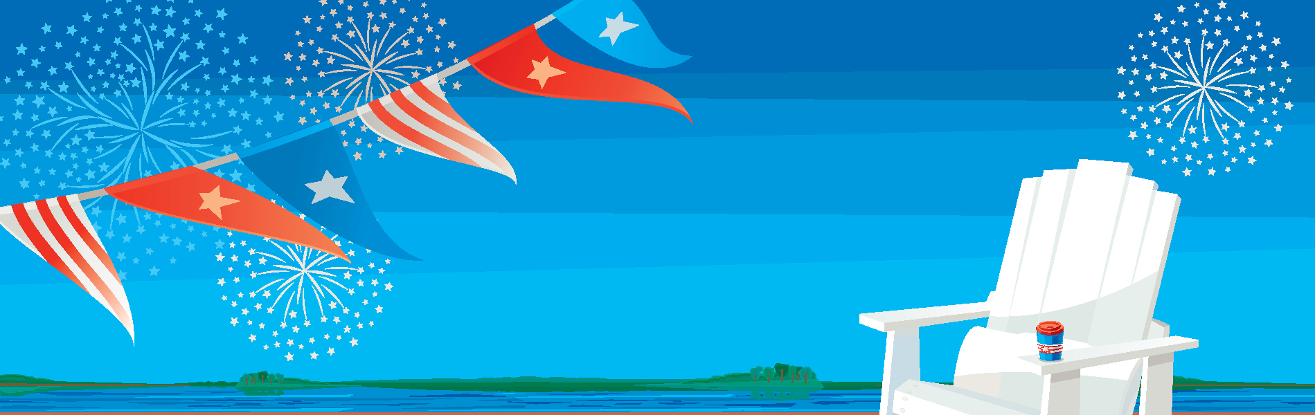 Banner image of a lawn chair and flags