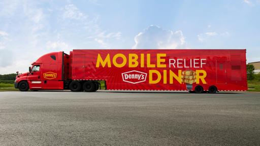 Side shot of the Denny's Mobile Relief Diner
