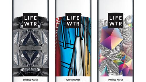 Three LIFEWTR bottles featuring new art.