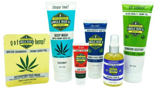 Group shot of various Uncle Bud&rsquo;s Natural Hemp Products