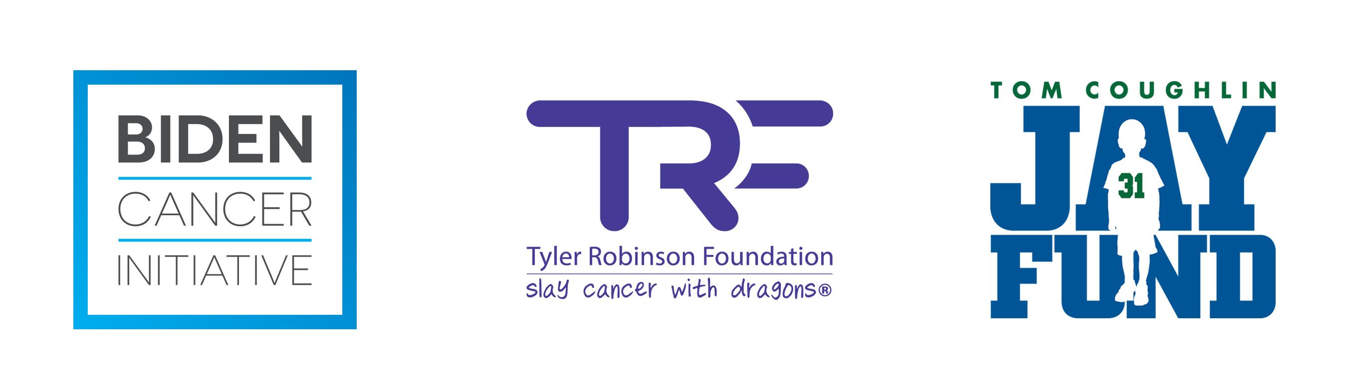 Banner of Biden Cancer Initiative logo, The Tom Coughlin Jay Fund Foundation logo, and The Tyler Robinson Foundation logo