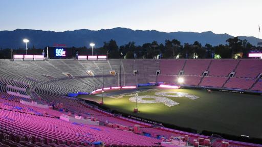 A stadium in the sunset