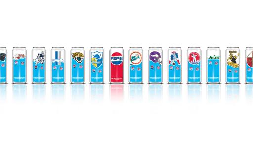 Pepsi X NFL Limited Edition Cans lined up in a row on a white background.