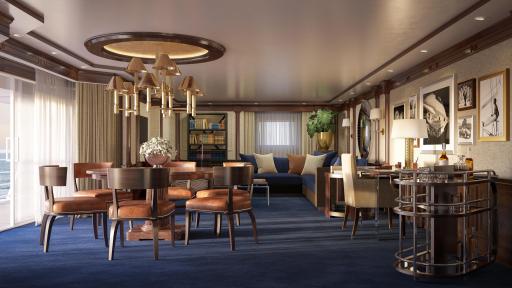 The Living Room in the re-designed Owner's Suite onboard Marina and Riviera