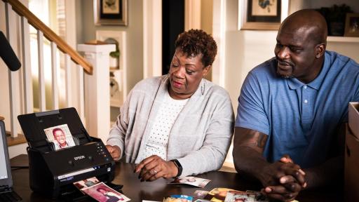 Lucille and Shaquille O'Neal easily and quickly convert most-prized photographs to digital with the Epson FastFoto