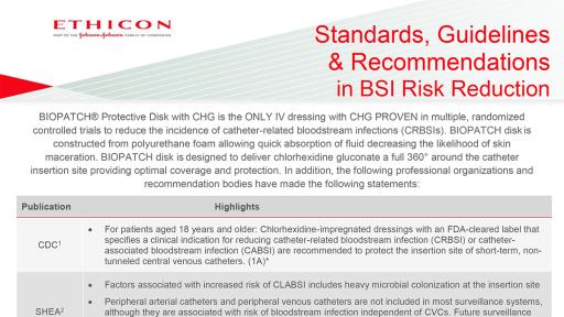 Standards, Guidelines & Recommendations in Bloodstream Infection Risk Reduction