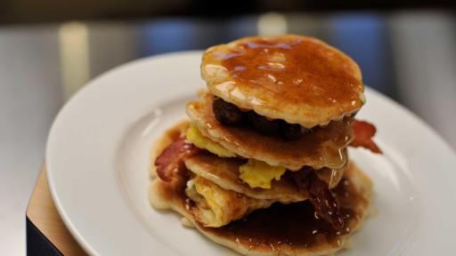 Created by SEC Network star Jordan Rodgers, The 7-on-7 is an over-the-top stack of delicious breakfast goodness from the Holiday Inn Express breakfast bar.