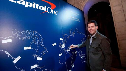 Zach Houghton of Passion Passport pins his most purposeful travel destination at a launch event for the Purpose Project by Capital One&reg;  Wednesday, October 24, 2018, in New York. (Jason DeCrow/AP Images for Capital One)