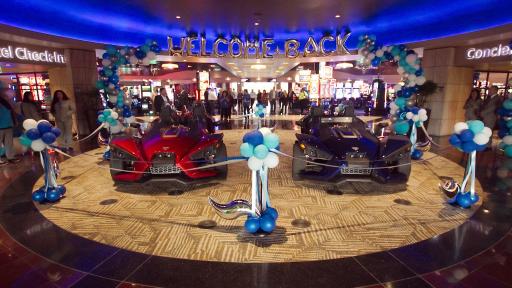 Two Polaris Slingshots in the lobby of the Talking Stick Resort.