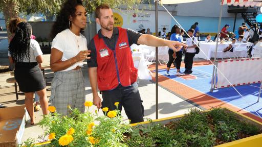 Kelly Rowland, left, and Emery Wright check out the new garden area