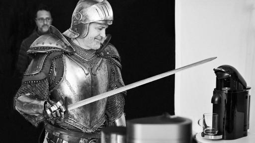 George Clooney on the set of the new Nespresso “The Quest” advertising shoot in Los Angeles, CA