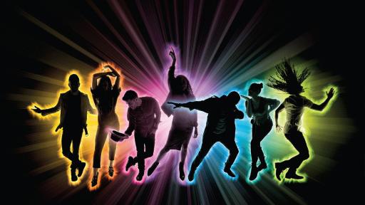 DCappella members' silhouettes illuminated in rainbow colors