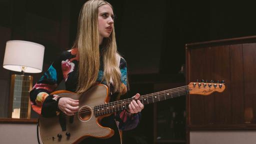 Ayla Tesler-Mabe with American Acoustasonic Telecaster in Sonic Grey