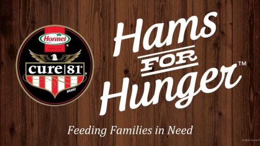 A banner with a wood background that says Hams for Hunger