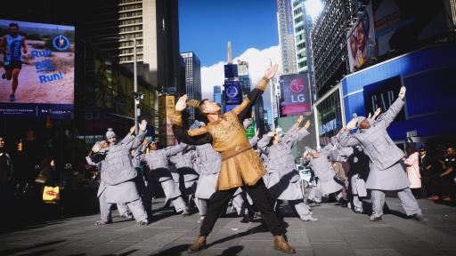 People dressed as terracotta warriors