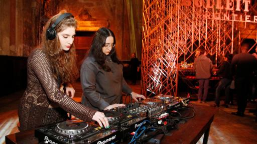 Club Chai DJs Foozool (L) and 8ulentina (R) 
 perform at the Bulleit 3D Printed Frontier Launch at 16th Street Station on December 6, 2018 in Oakland, California. (Photo by Kimberly White/Getty Images for Bulleit Frontier Whiskey)