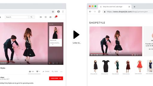 How a YouTube video links to the page on ShopStyle website.