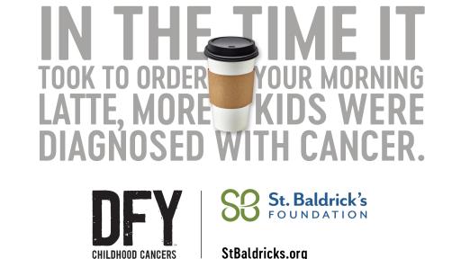 Share this image on social media using the hashtag #DFYchildhoodCancers and #StBaldricks.