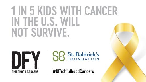 Share this image on social media using the hashtag #DFYchildhoodCancers and #StBaldricks.