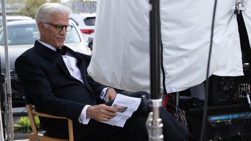 Ted Danson behind the scenes in a tuxedo