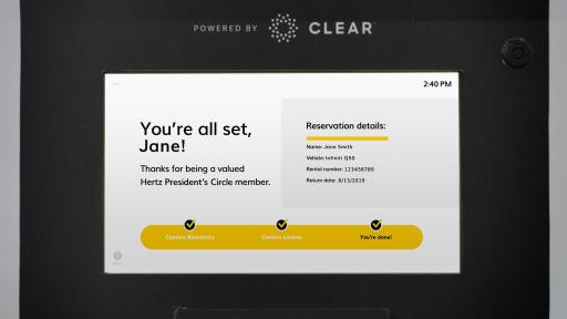 Hertz Fast Lane powered by CLEAR interface once process is completed