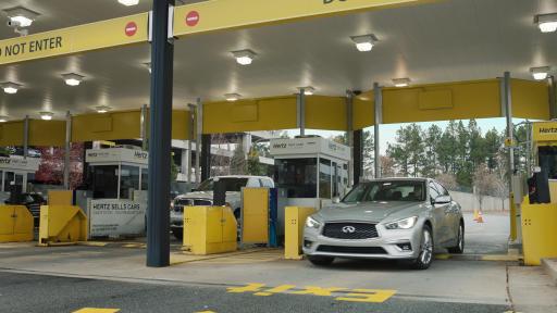 Driver exiting the Hertz Fast lane