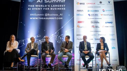 (Third from left) Mohammed Ansari, Senior Vice President and General Manager of the LG Silicon Valley Lab participates in panel discussion at the AI Summit in New York to talk about LG ThinQ