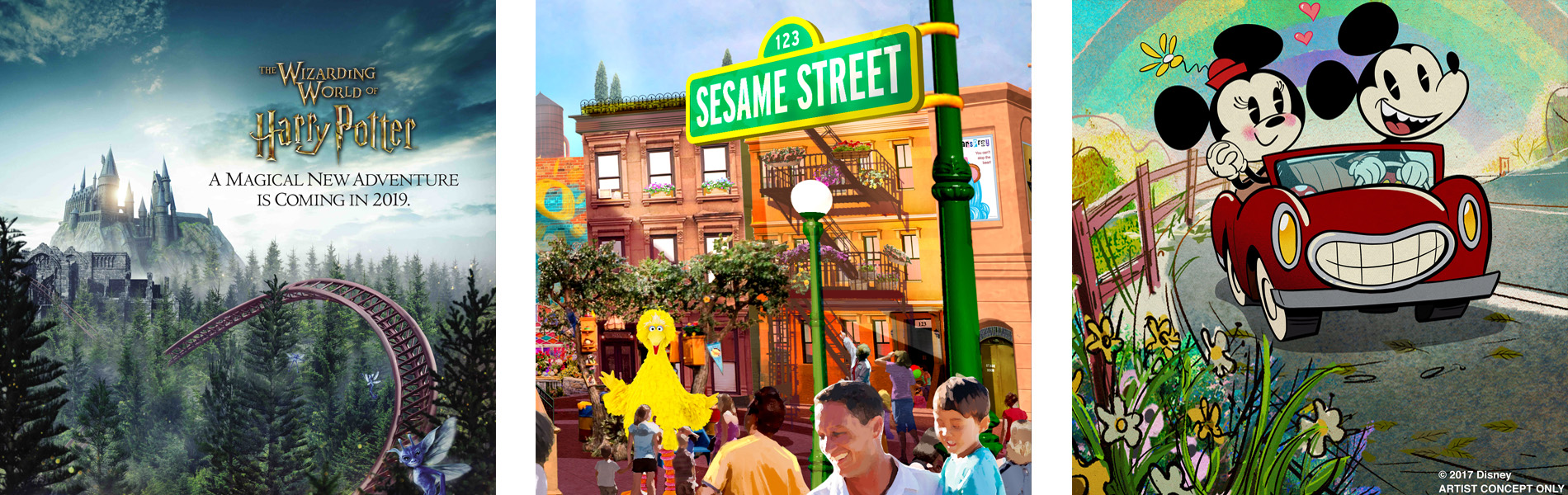 Banner made of 3 images of coming attractions for Orlando.