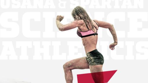 A muscular woman running uphill with text that says Push Your Limits