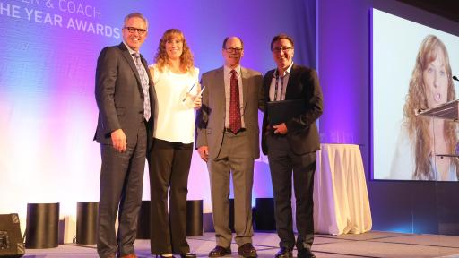 Dina Dixon of ARS/Rescue Rooter holding award for Lytx 2019 Coach of the Year