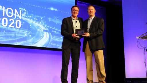 Jerry Sigmon, Jr., Chief Operating Officer, Cargo Transporters, recognized as a finalist in the 2020 Lytx Innovation Awards by Dave Riordan, Lytx EVP and Chief Client Officer.
