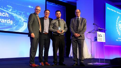 Lytx Driver of the Year, Services and Utilities Category
L-R
Brandon Nixon, Lytx CEO
David Riordan, Lytx EVP and Chief Client Office
Adam Werner, Murphy-Hoffman Company
Del Lisk, Lytx VP of Safety Services