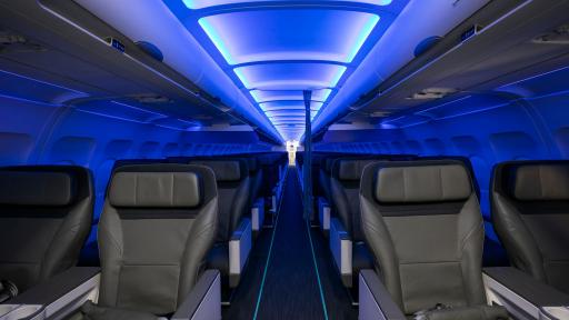 Looking down the aisle of the interior