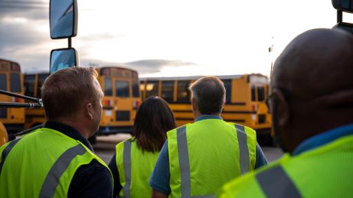 Bus drivers heading towards buses