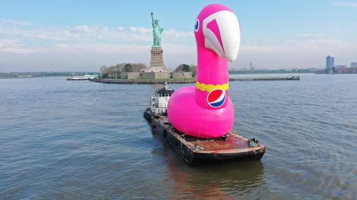 “Always Pool Ready” Pepsi #Summergram Flamingo floatie traveling around Manhattan