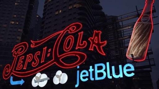 B-Roll: For the first time ever, PepsiCo temporarily added JetBlue branding to its world-famous Pepsi-Cola sign, which will be visible to New Yorkers and visitors through September. The temporary installation of the sign brings together the two brands in celebration of the new partnership between these two New York-based companies.