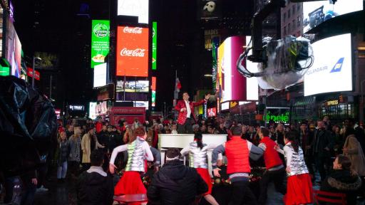 Michael Sanchez performs all new original song “Make the Season Bright” in New York’s Time Square.